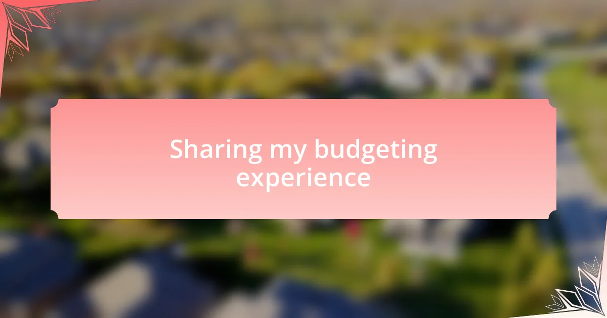 Sharing my budgeting experience